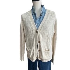 Jenni Kayne Stanford Women’s Linen Cotton Cardigan Sweater Beige Button Large